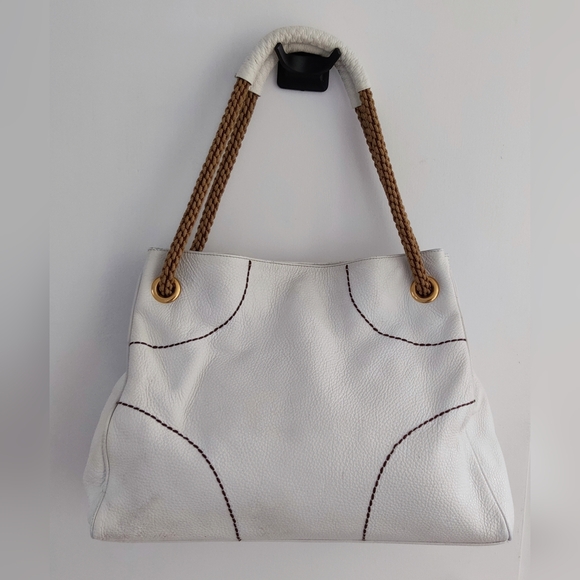 Plinio Visona Handbags - Plinio Visona White Italian Tote Bag with Tan Handles. Pre-owned.